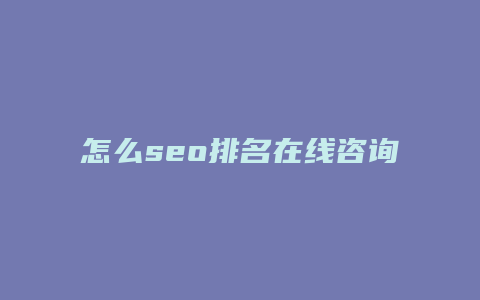 怎么seo排名在线咨询