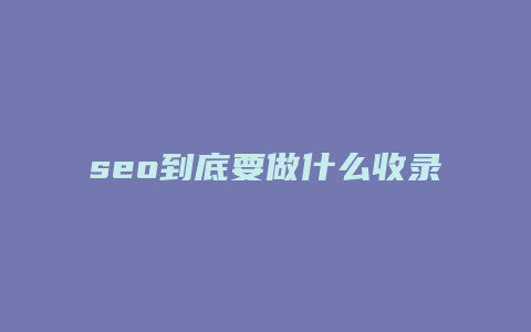 seo到底要做什么收录