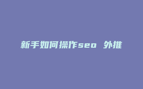 新手如何操作seo 外推