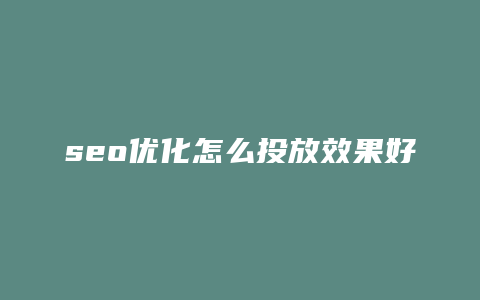 seo优化怎么投放效果好