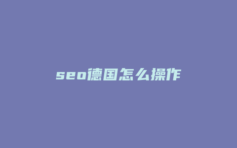 seo德国怎么操作