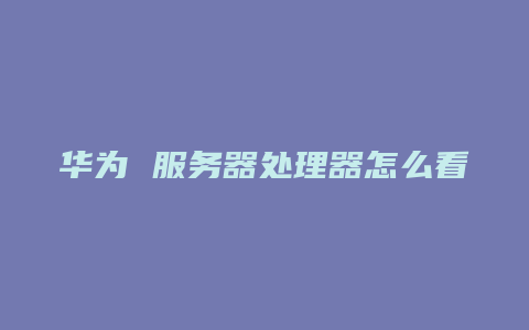 华为 服务器处理器怎么看