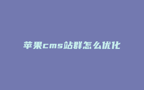 苹果cms站群怎么优化