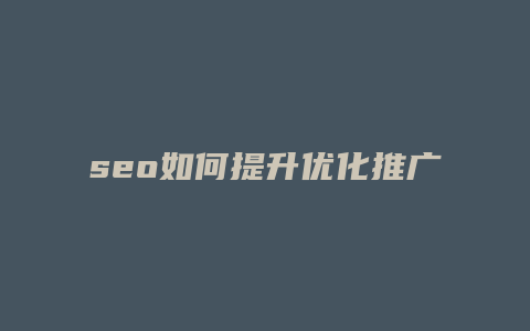 seo如何提升优化推广