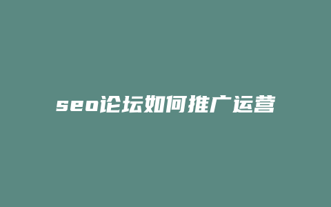 seo论坛如何推广运营